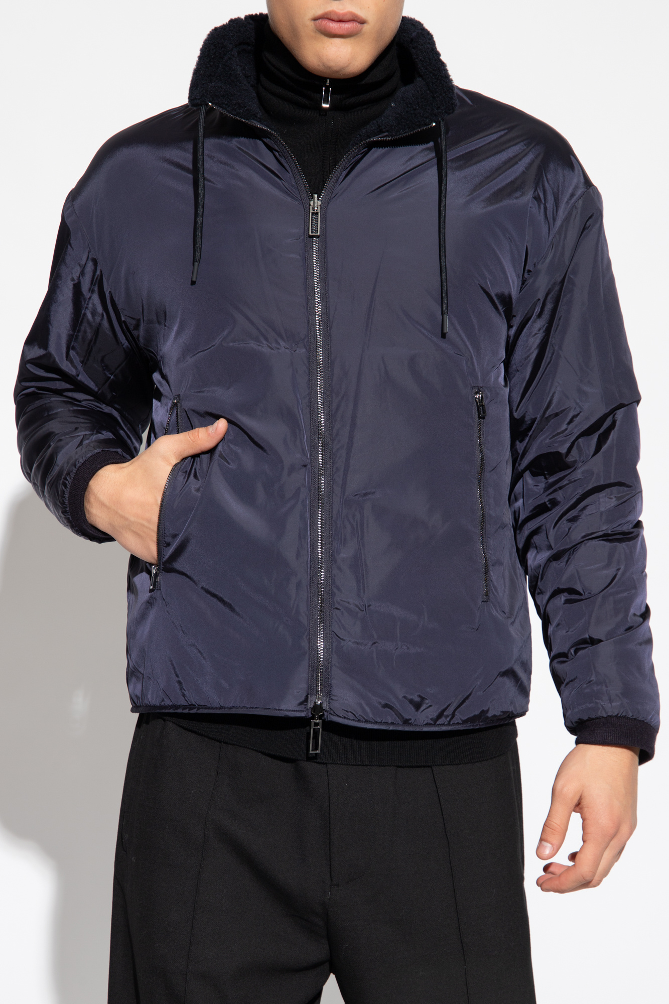 Navy blue Reversible jacket with stand collar Emporio Armani